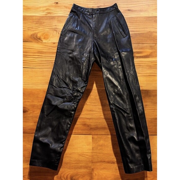 Siena Studio Women's Size 2 Vintage Black 100% Leather Pants lined pockets read - Picture 1 of 12